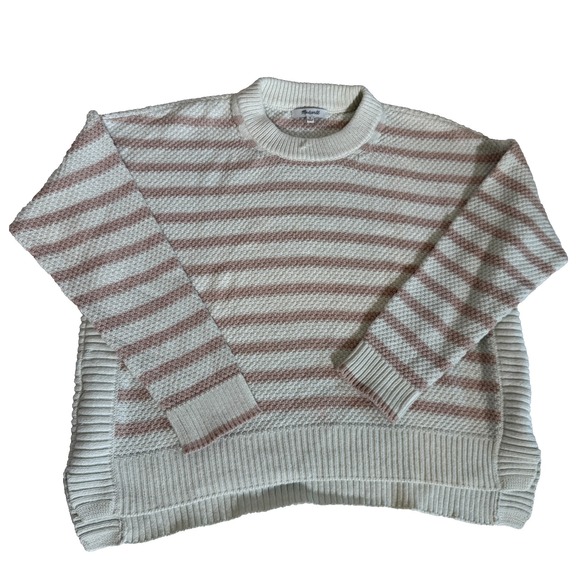 Madewell woman's cream and taupe stripe knit sweater long sleeve Size Medium - Picture 1 of 7